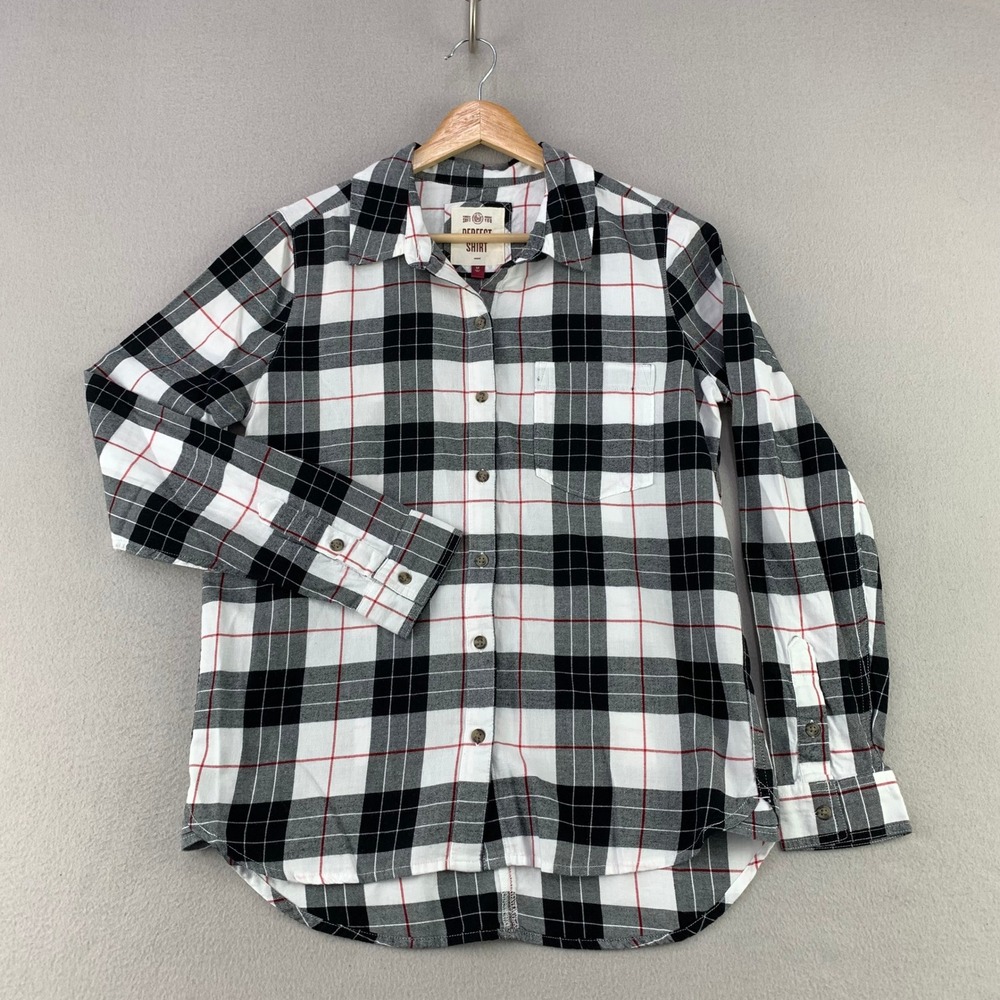 SO Perfect Shirt Flannel Button Up Womens Medium Plaid Long Sleeve Cotton Retro